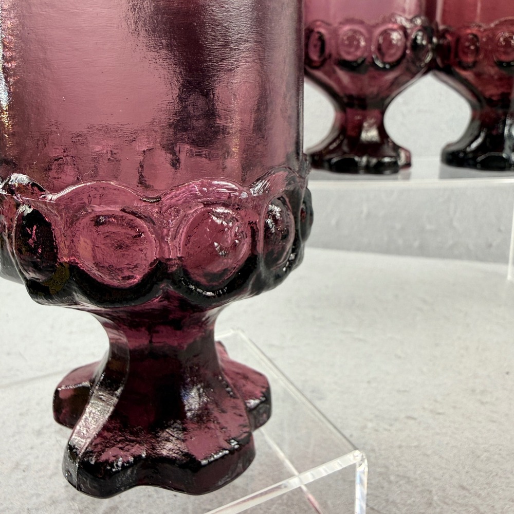 VTG Tiffin Madeira Plum Amethyst Glass Wine Goblets 5.5" MCM UV Glow Set of 4 - Picture 9 of 15